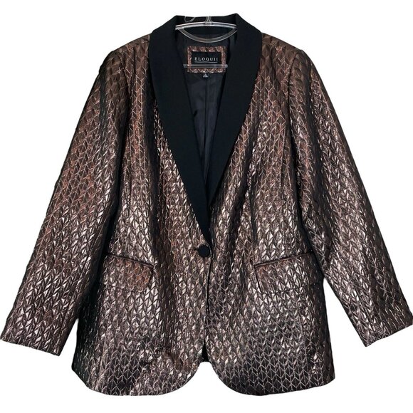 Eloquii Metallic Formal Evening Blazer Jacket Bronze Brown Black Size 16 - Picture 1 of 10